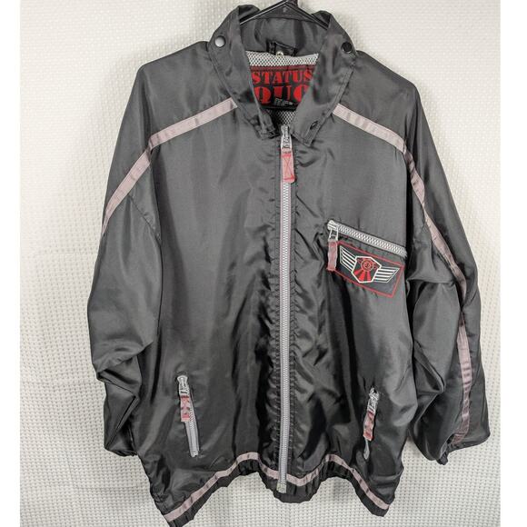 Status Quo M Windbreaker Jacket Mens Black Nylon Y2K Korea Streetwear Techwear - Picture 1 of 7